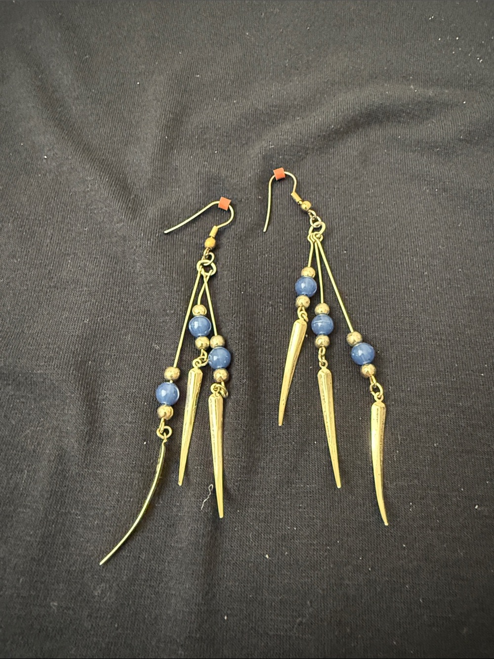 Gold-Tone Blue Bead Drop Earrings - Elegant Women Jewelry